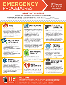 Highline College Emergency procedures wall chart
