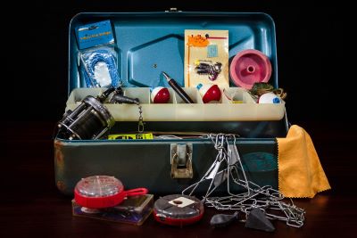 fishing tackle box with gear