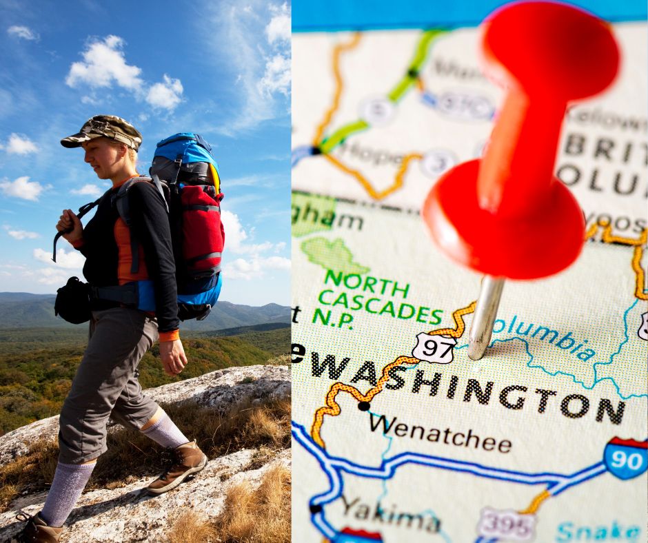 woman hiking and a map